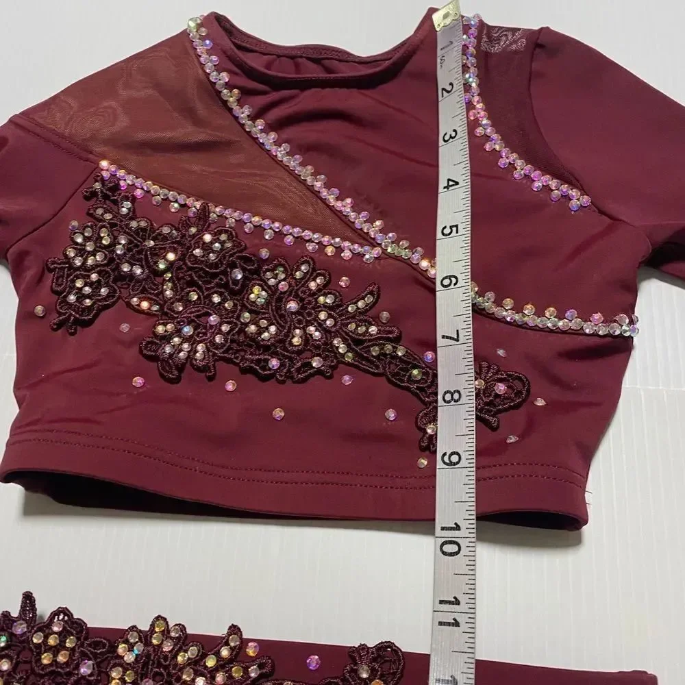 Weissman custom solo dance costume 2 piece burgundy red MT11386 IC- child 7/8
